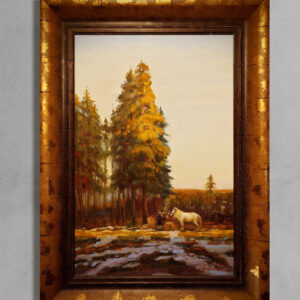 Пейзаж с соснами и лошадью